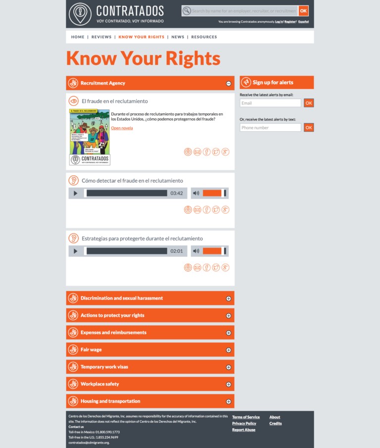 Know Your Rights page on Contratados.org