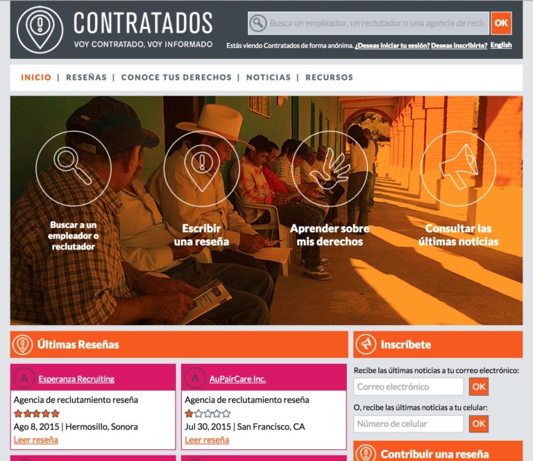 Homepage of Contratados website