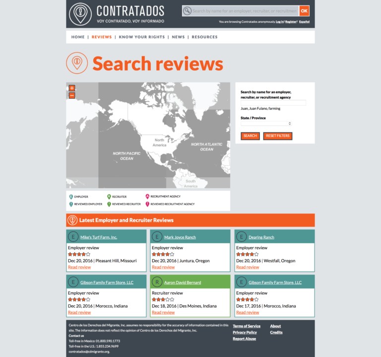 Contratados website reviews section