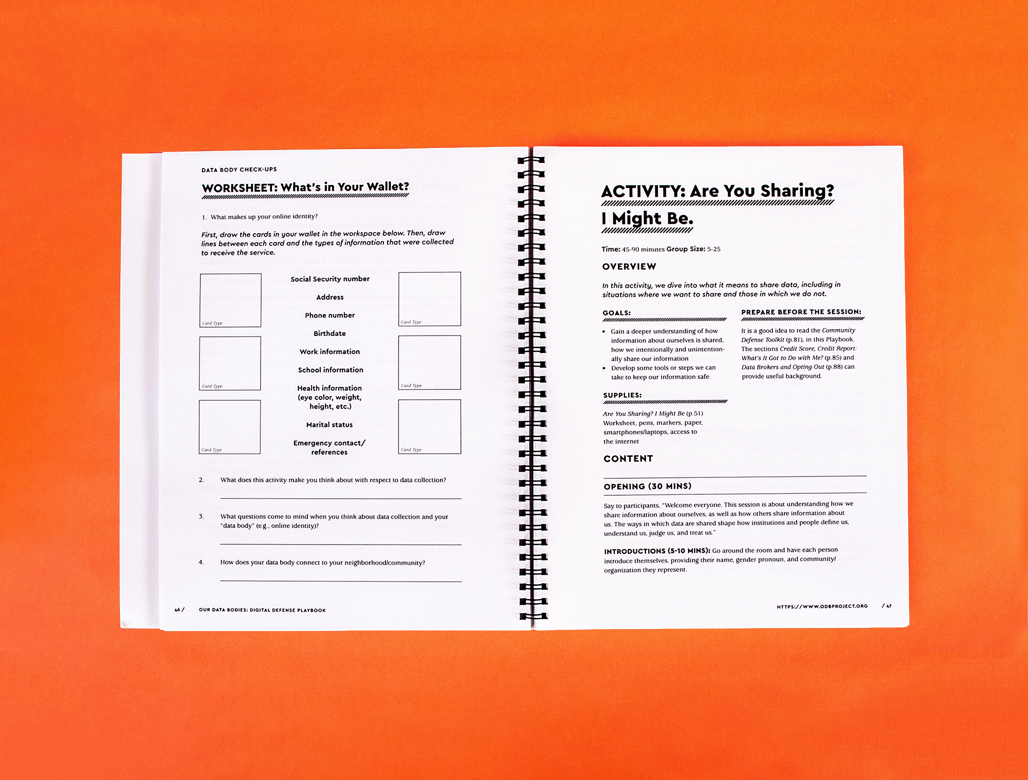 Photo: Two page spread, on the left, worksheet of “What’s in Your Wallet” on right Page of Activity: Are you Sharing? I might be.