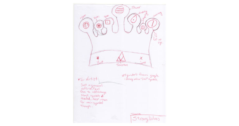 Sketch of crown with symbols